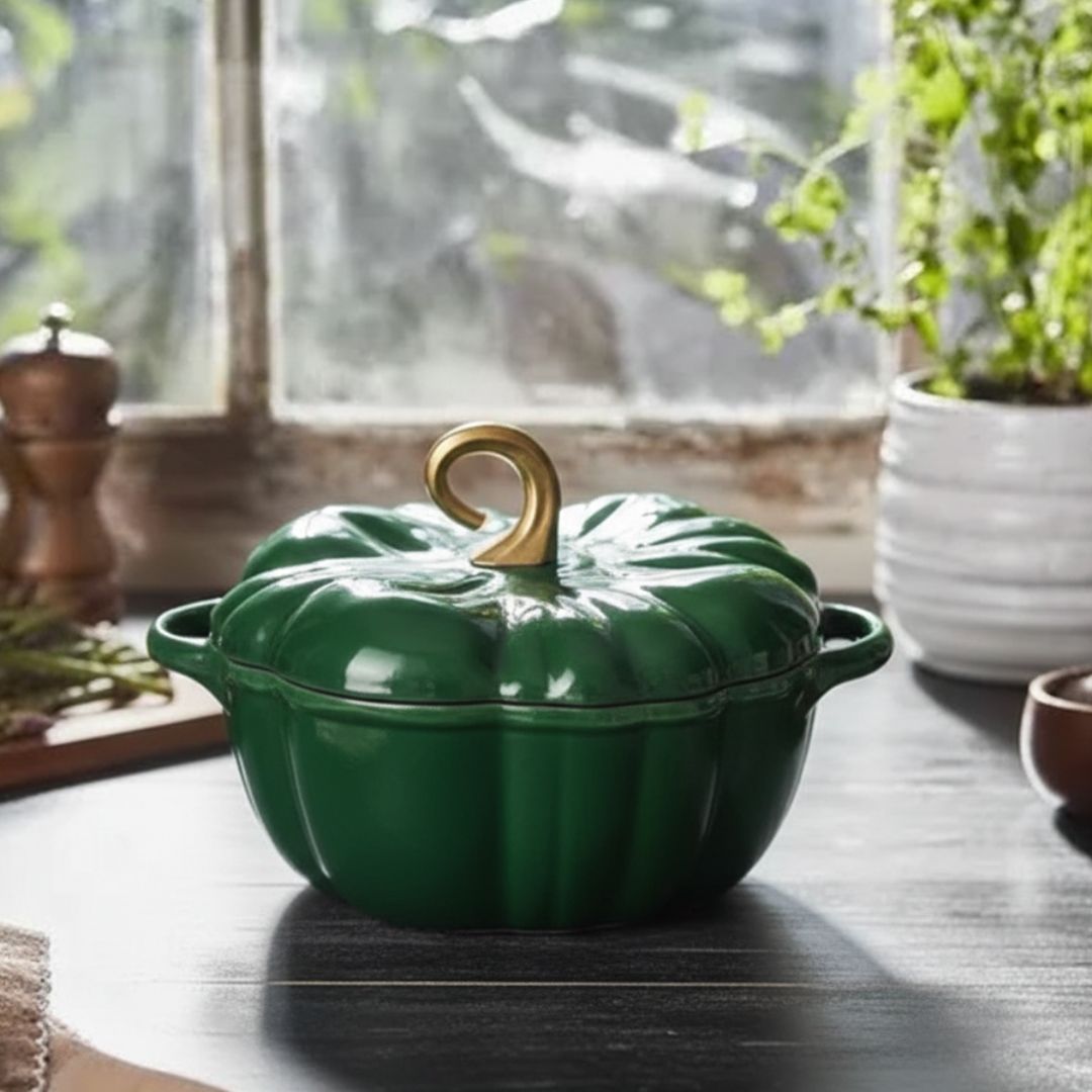 Flavehc Enameled Cast Iron Pumpkin Dutch Oven