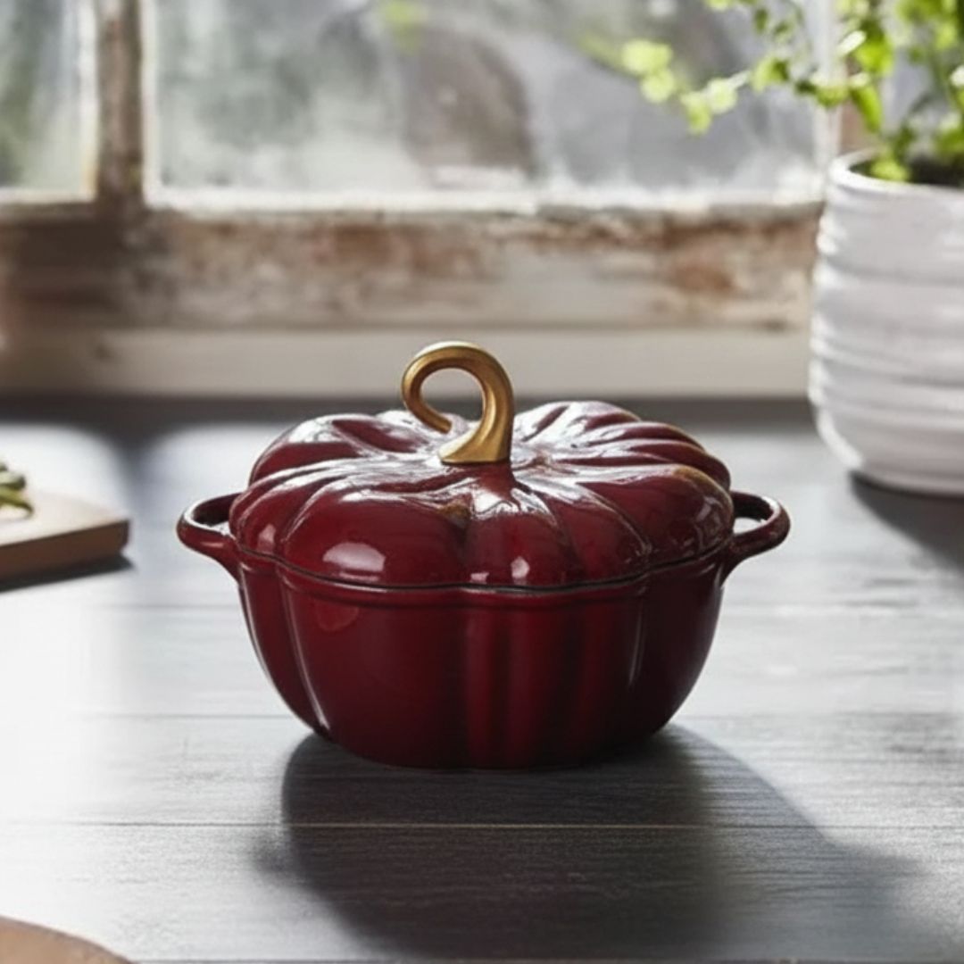 Flavehc Enameled Cast Iron Pumpkin Dutch Oven