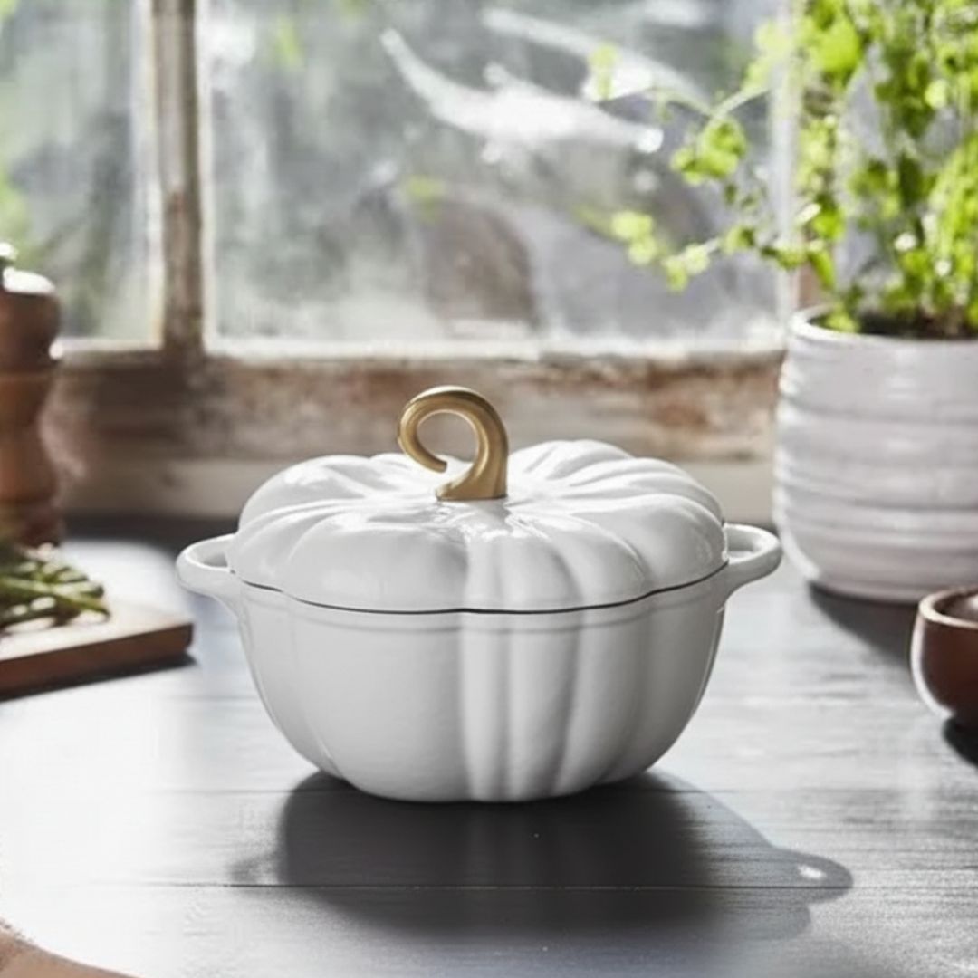 Flavehc Enameled Cast Iron Pumpkin Dutch Oven