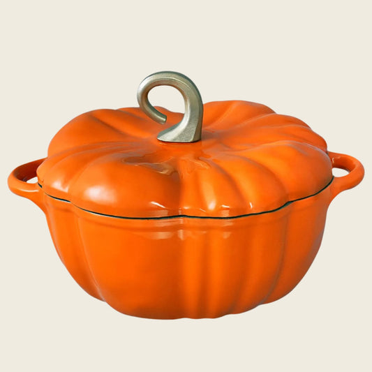 Pumpkin Enameled Cast Iron Dutch Oven for Soup and Serving
