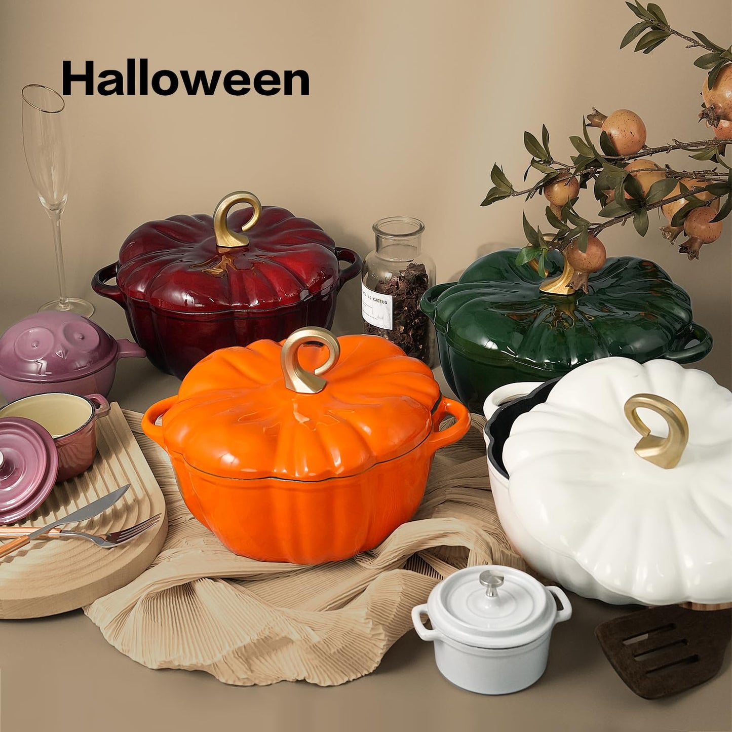 Flavehc Enameled Cast Iron Pumpkin Dutch Oven