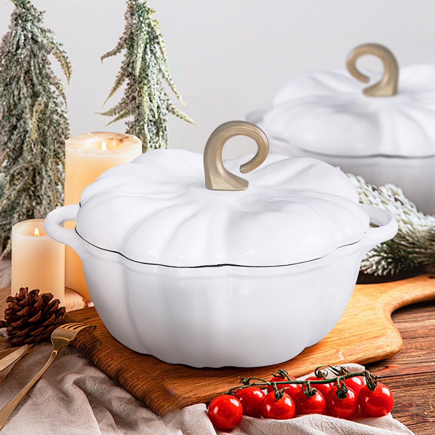 Flavehc Enameled Cast Iron Pumpkin Dutch Oven