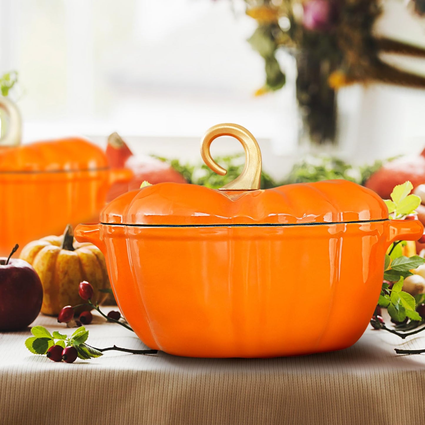 Flavehc Enameled Cast Iron Pumpkin Dutch Oven