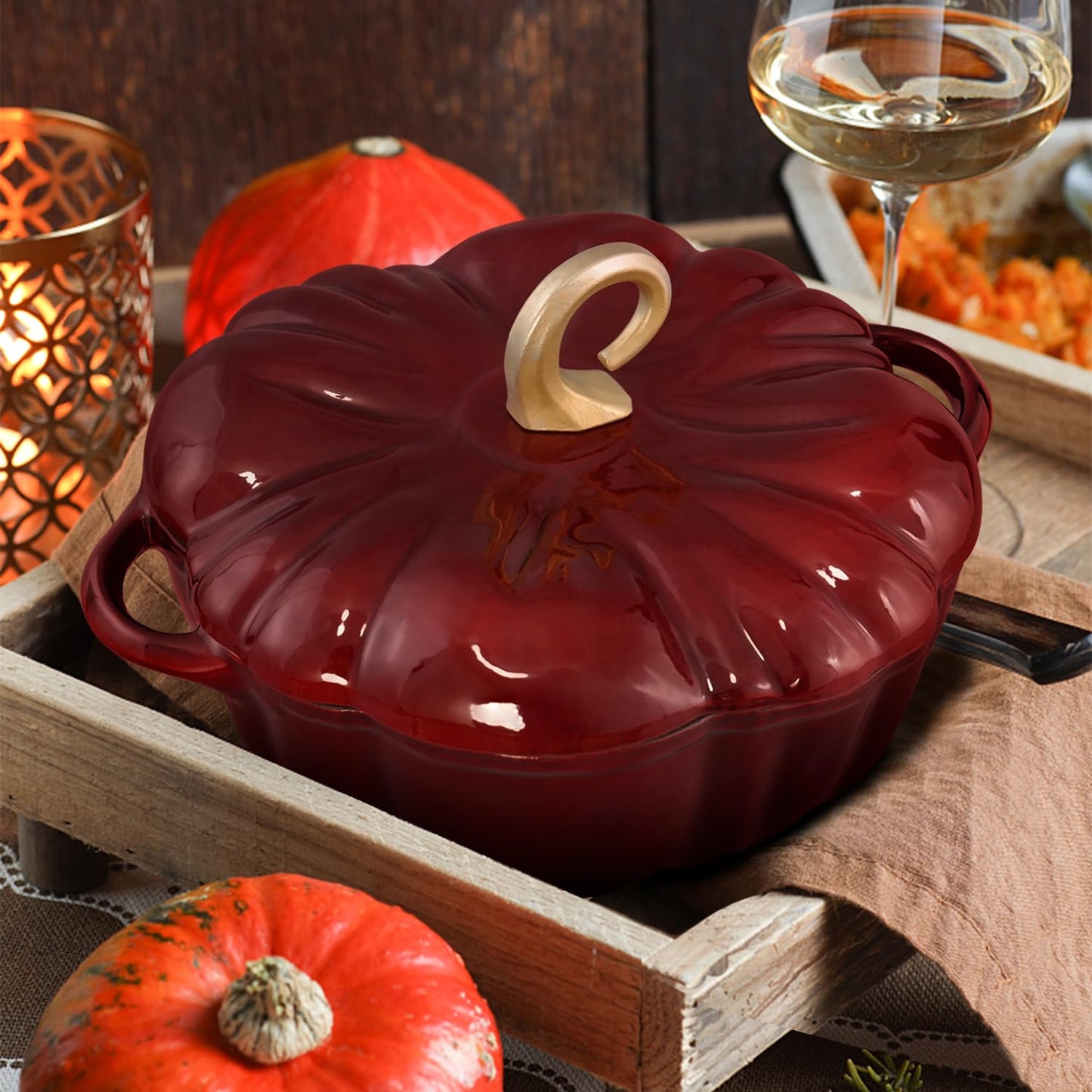 Flavehc Enameled Cast Iron Pumpkin Dutch Oven