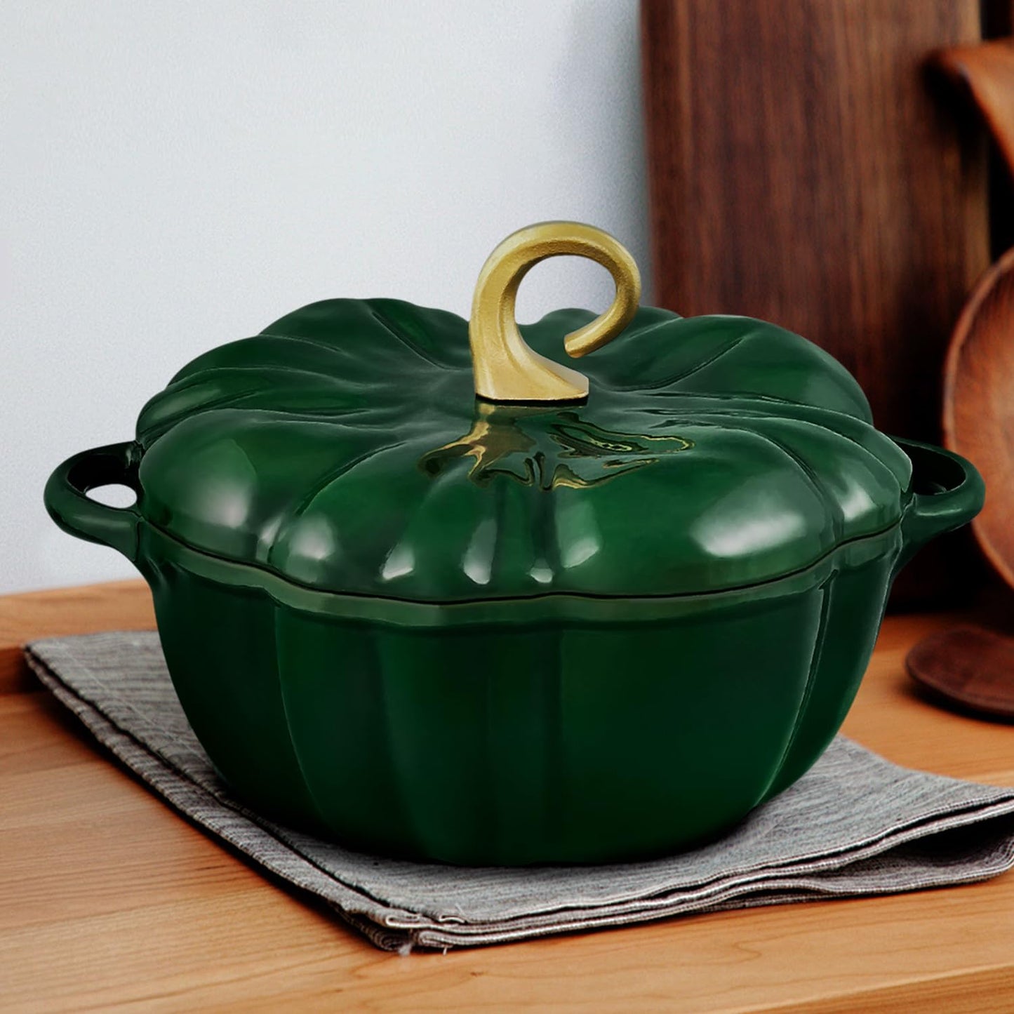 Flavehc Enameled Cast Iron Pumpkin Dutch Oven