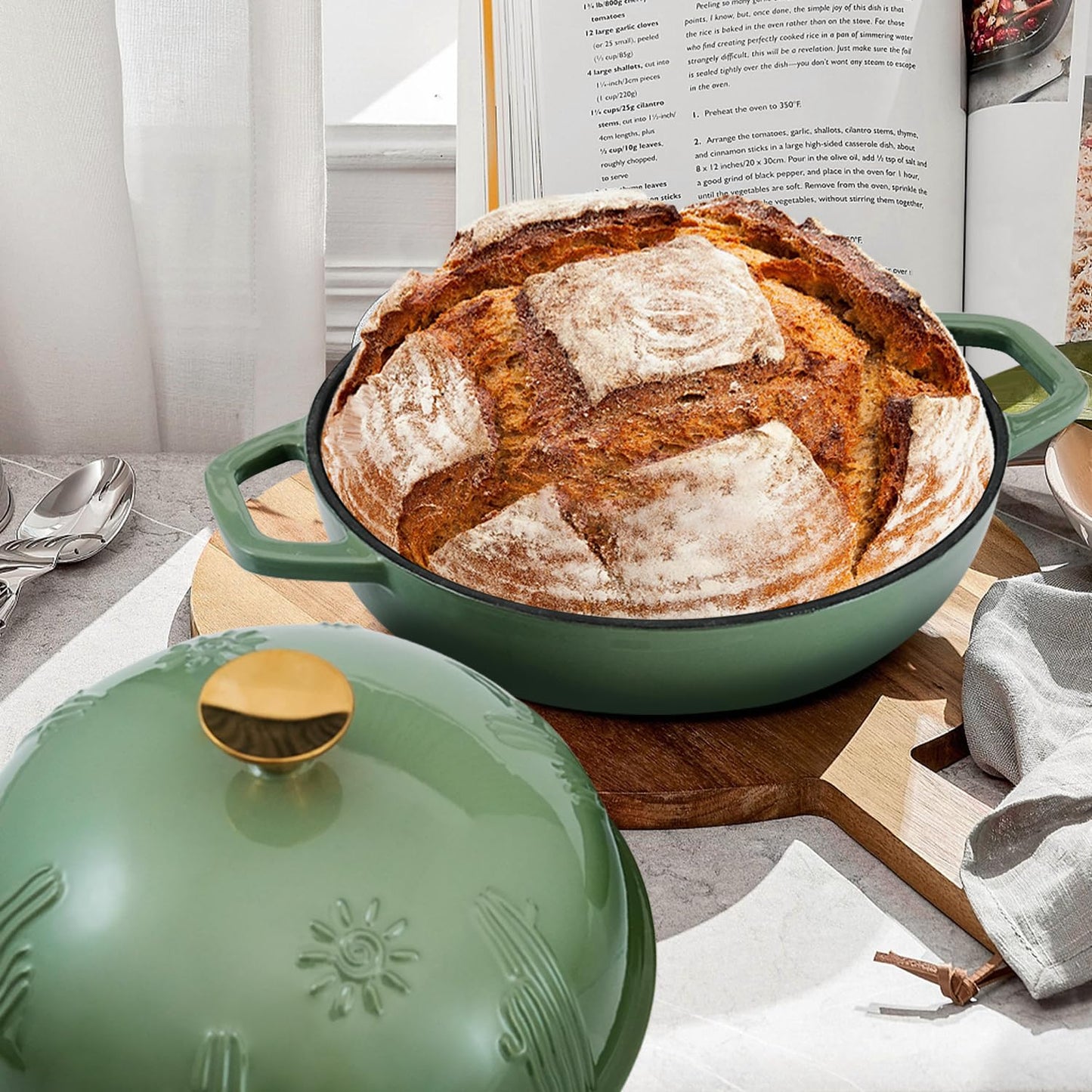 Flavehc Enameled Cast Iron Bread Oven with Cloche Lid