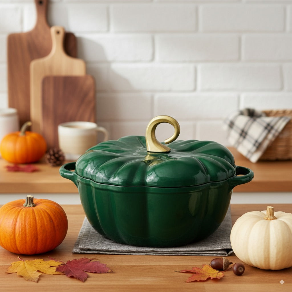 Flavehc Enameled Cast Iron Pumpkin Dutch Oven
