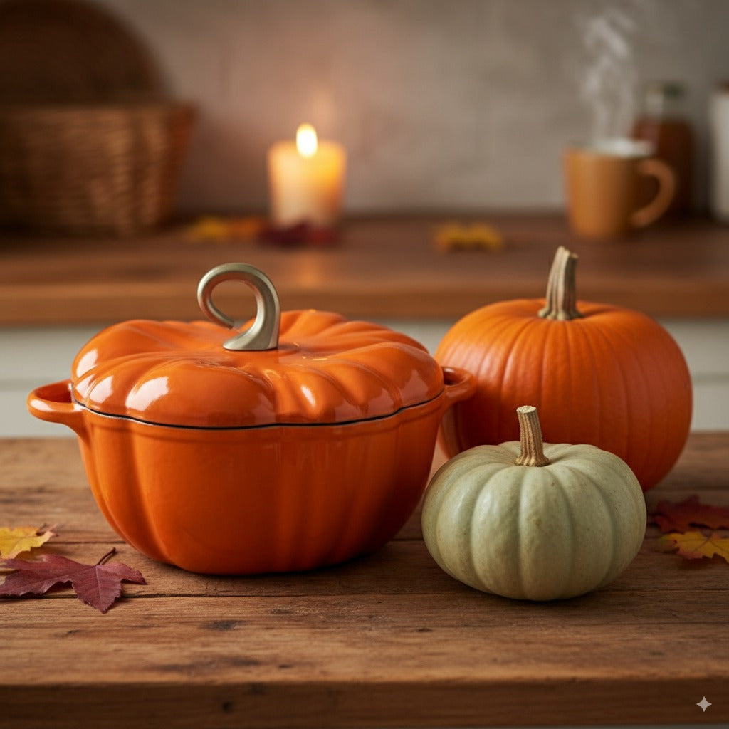 Flavehc Enameled Cast Iron Pumpkin Dutch Oven