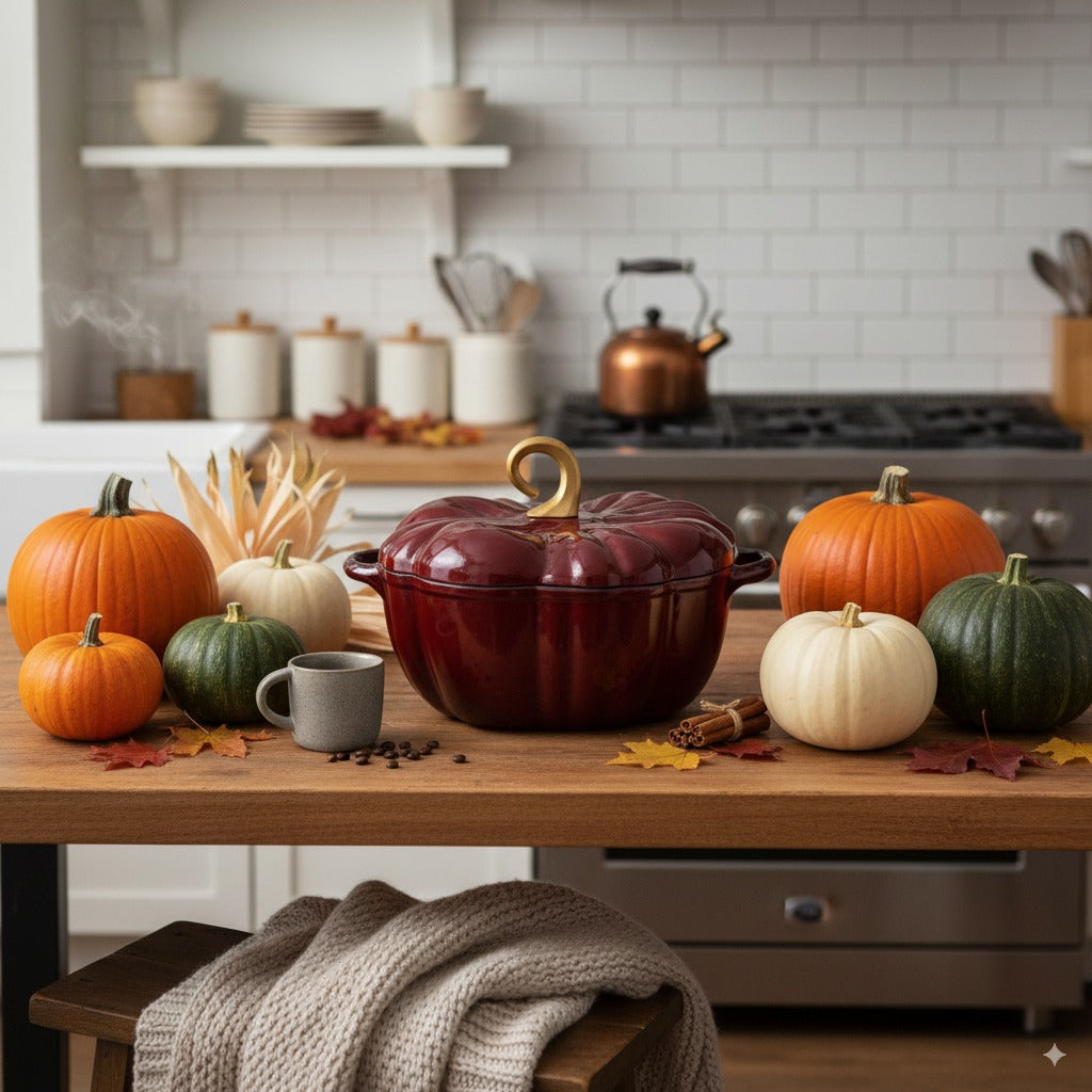 Flavehc Enameled Cast Iron Pumpkin Dutch Oven