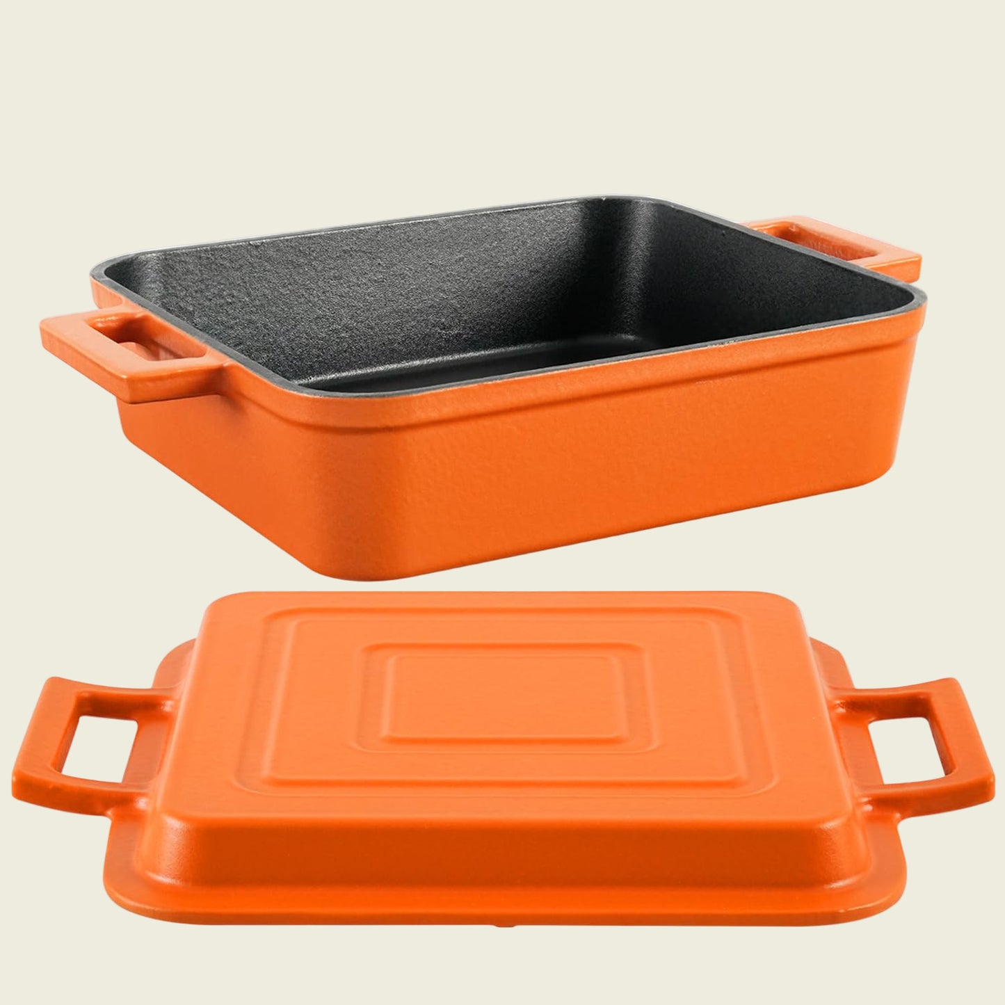 Flavehc Rectangular Cast Iron Casserole Dish with Skillet Lid