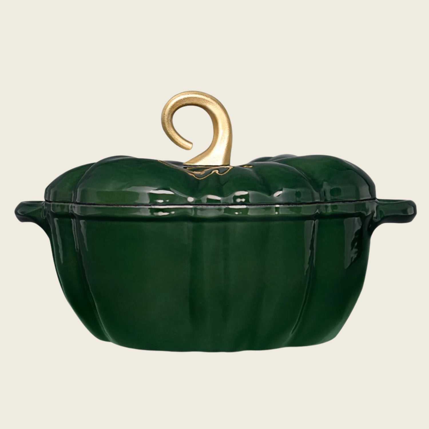 Pumpkin sold Casserole Dutch Oven Dish ❌Cast Iron‼️Green w/Gold Stem♥️2 QT♥️VHTF‼️