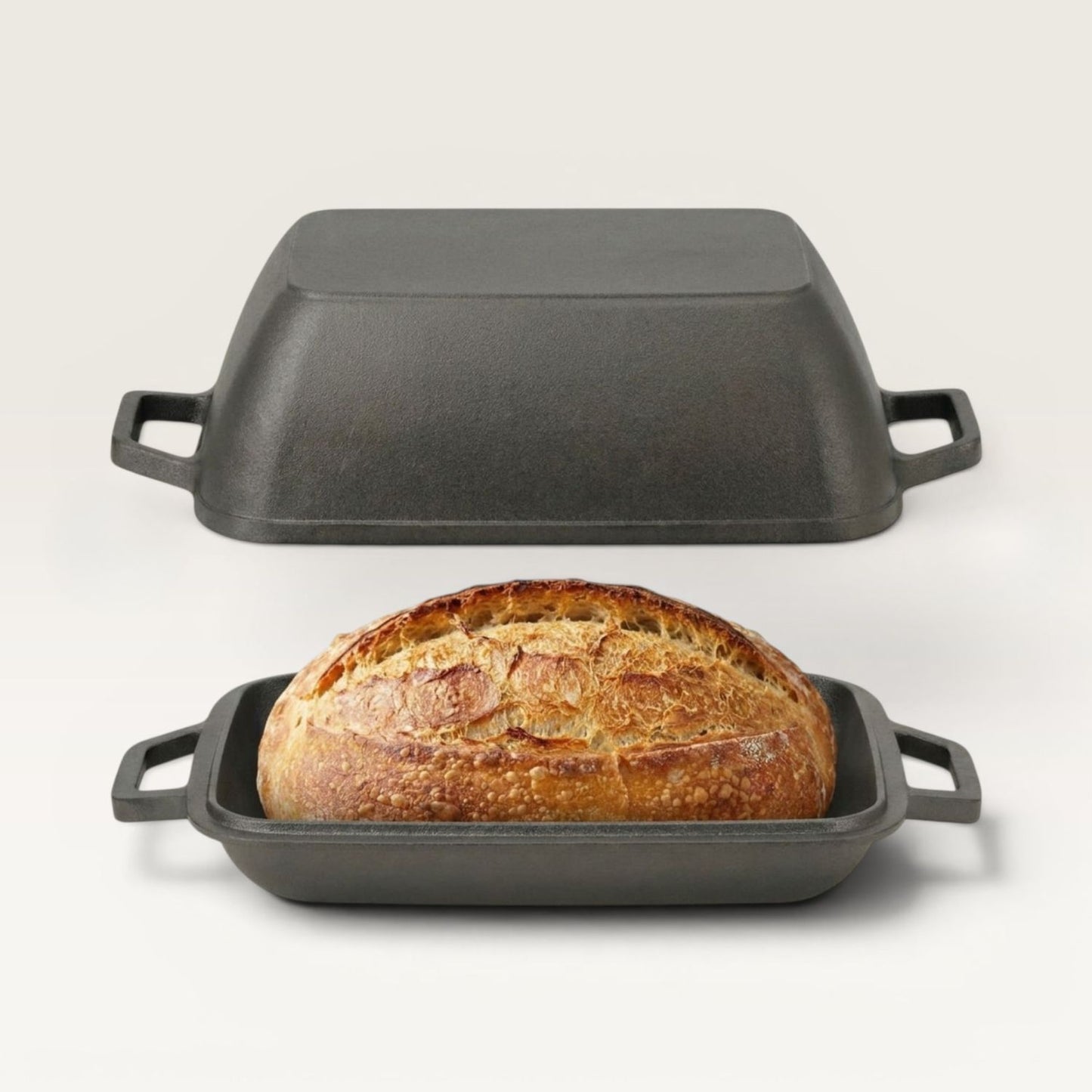 Oval bread oven in dark gray with lid, side grips