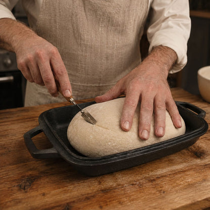 Oval bread pan with raw dough being prepared Classic Cast Iron (Pre-Seasoned)