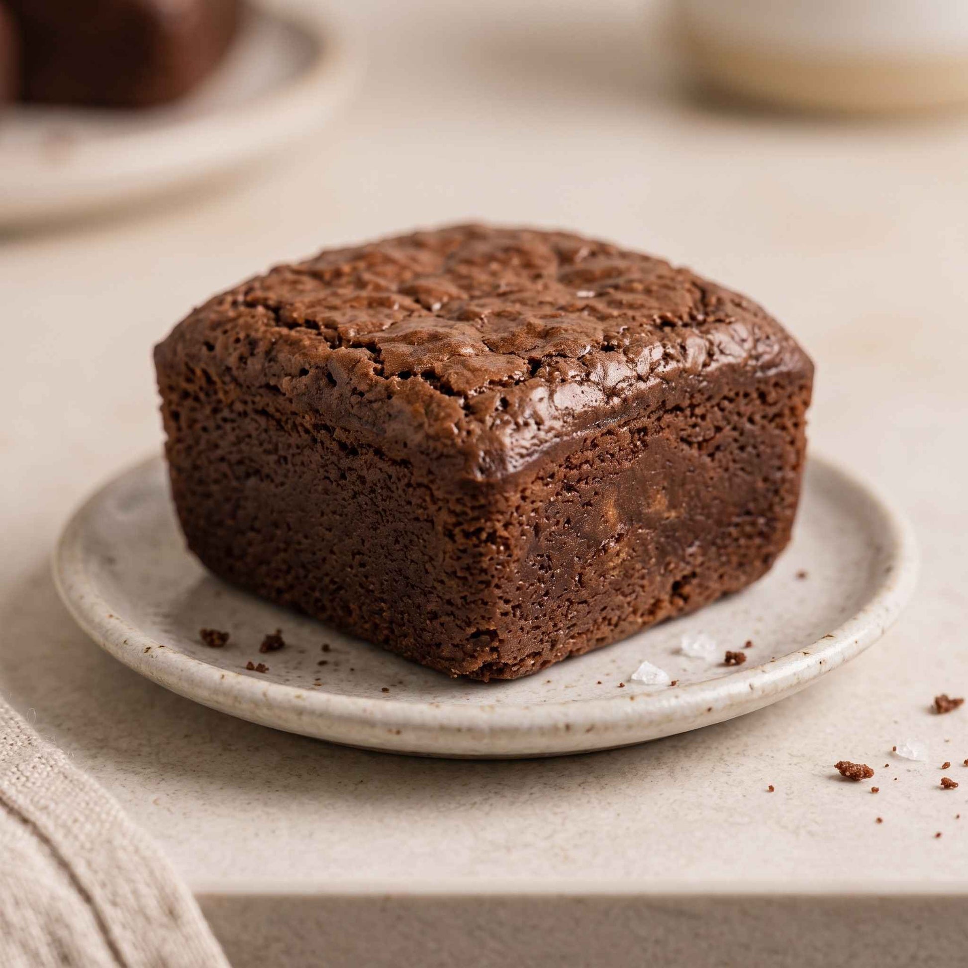 Baked brownies in a square-grid pattern on a plate