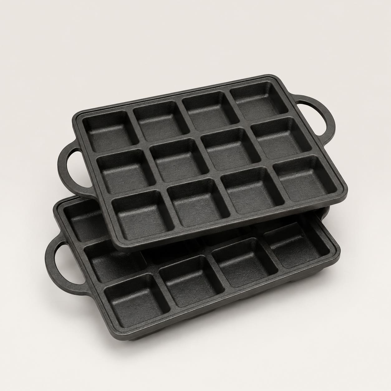 Stacked brownie pans set of 2 with square cavities and side handles