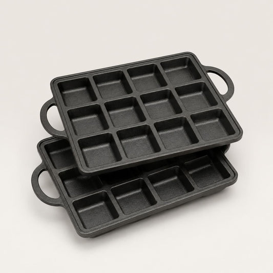 Stacked brownie pans set of 2 with square cavities and side handles