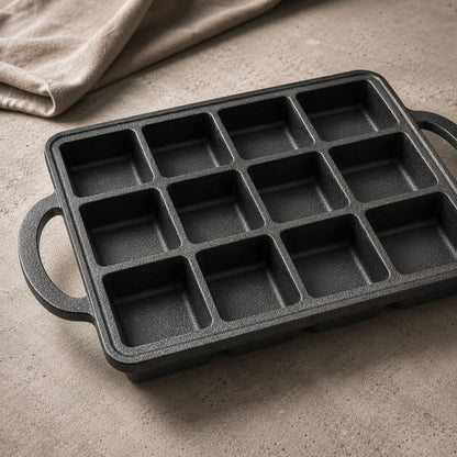 Square-cavity brownie pan with side handles, black nonstick interior