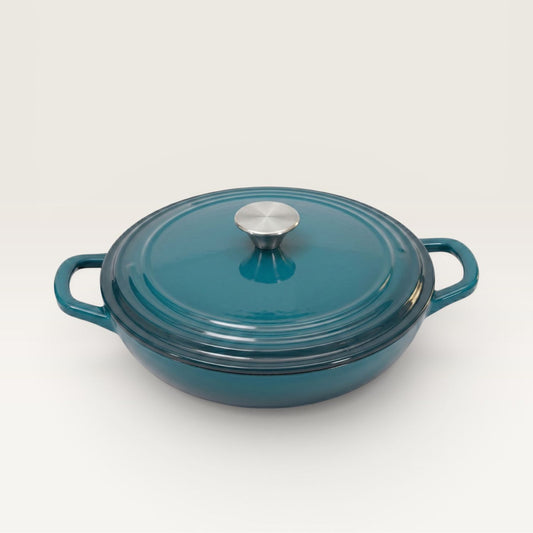Dark Cyan essential shallow braiser with glass lid and two side handles