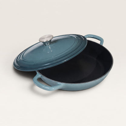 slate blue essential shallow braiser with two handles