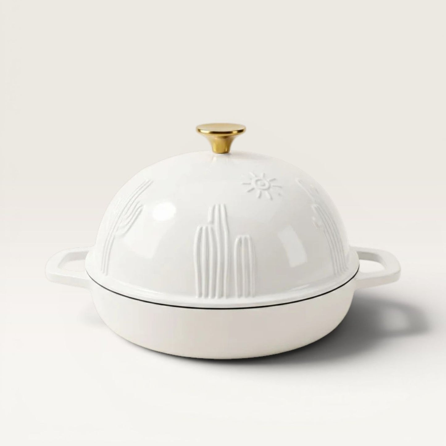 Cactus Bread Oven in Pearl White with gold knob and lid handles