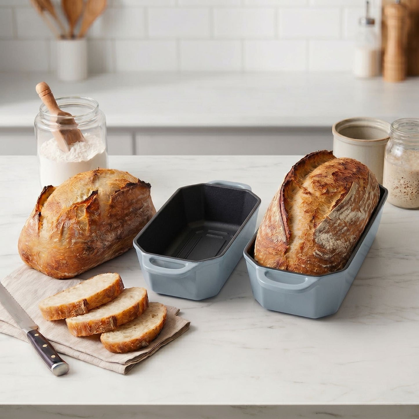 enameled cast iron loaf pans standard and long size Misty blue