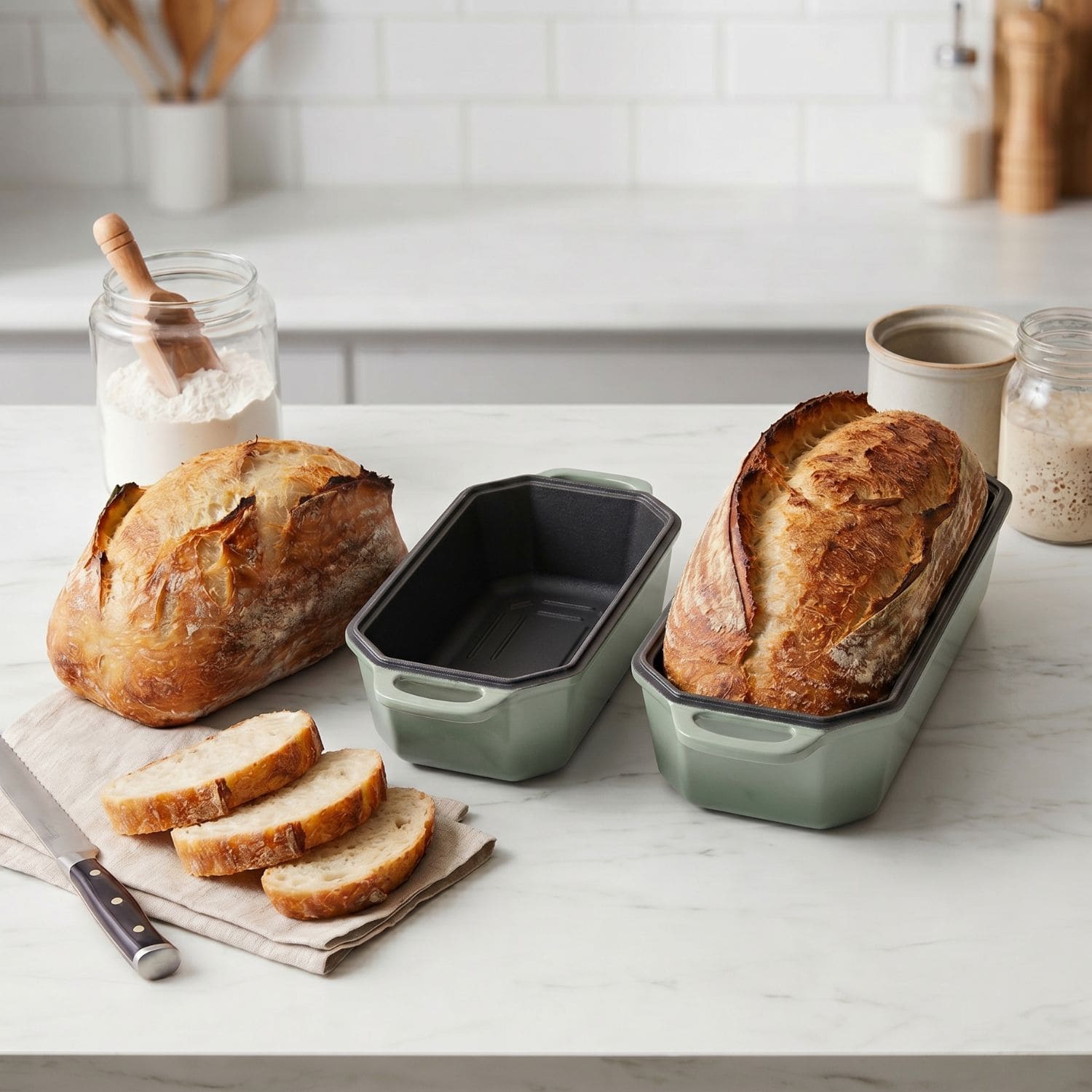enameled cast iron loaf pans standard and long size sage green