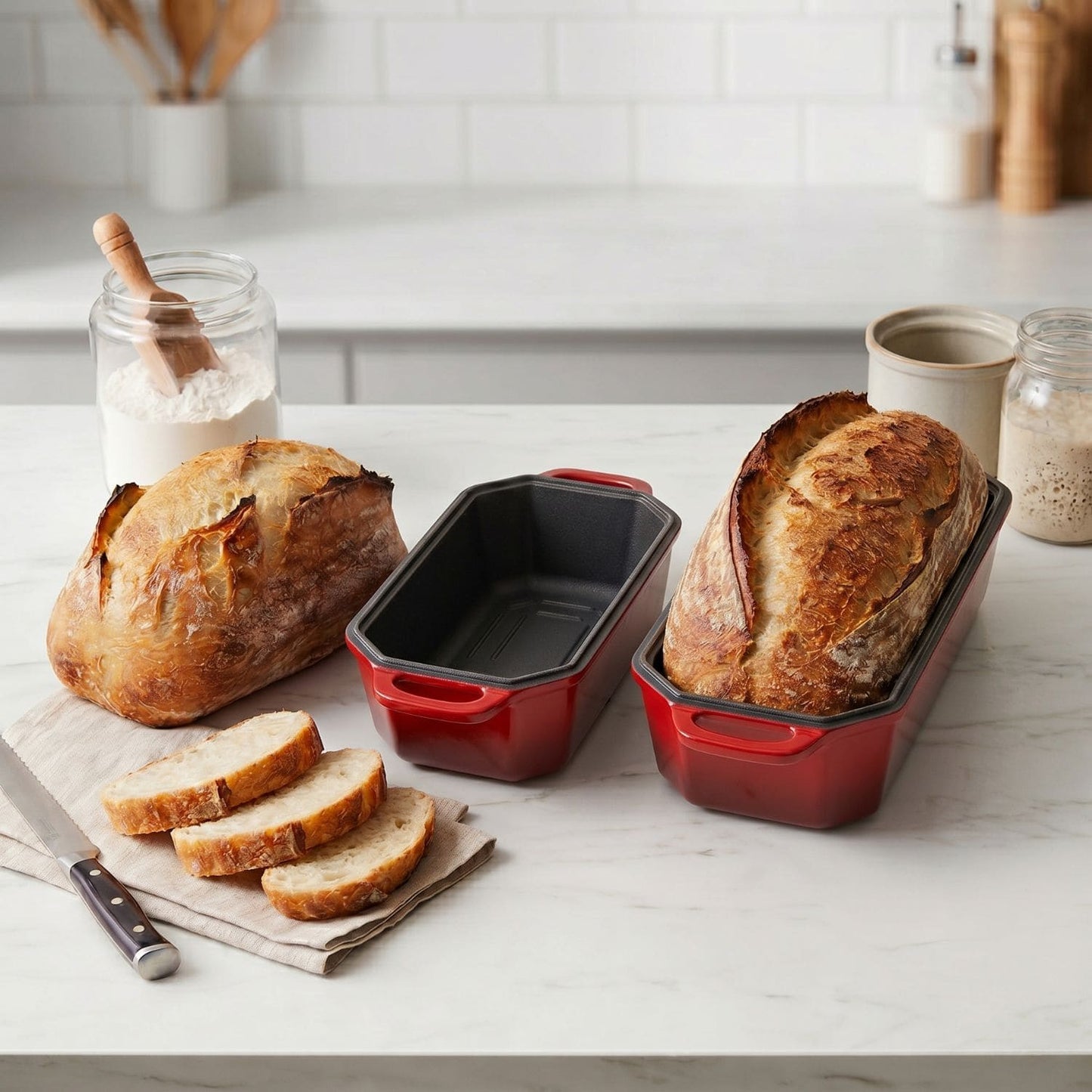 enameled cast iron loaf pans standard and long size cherry red