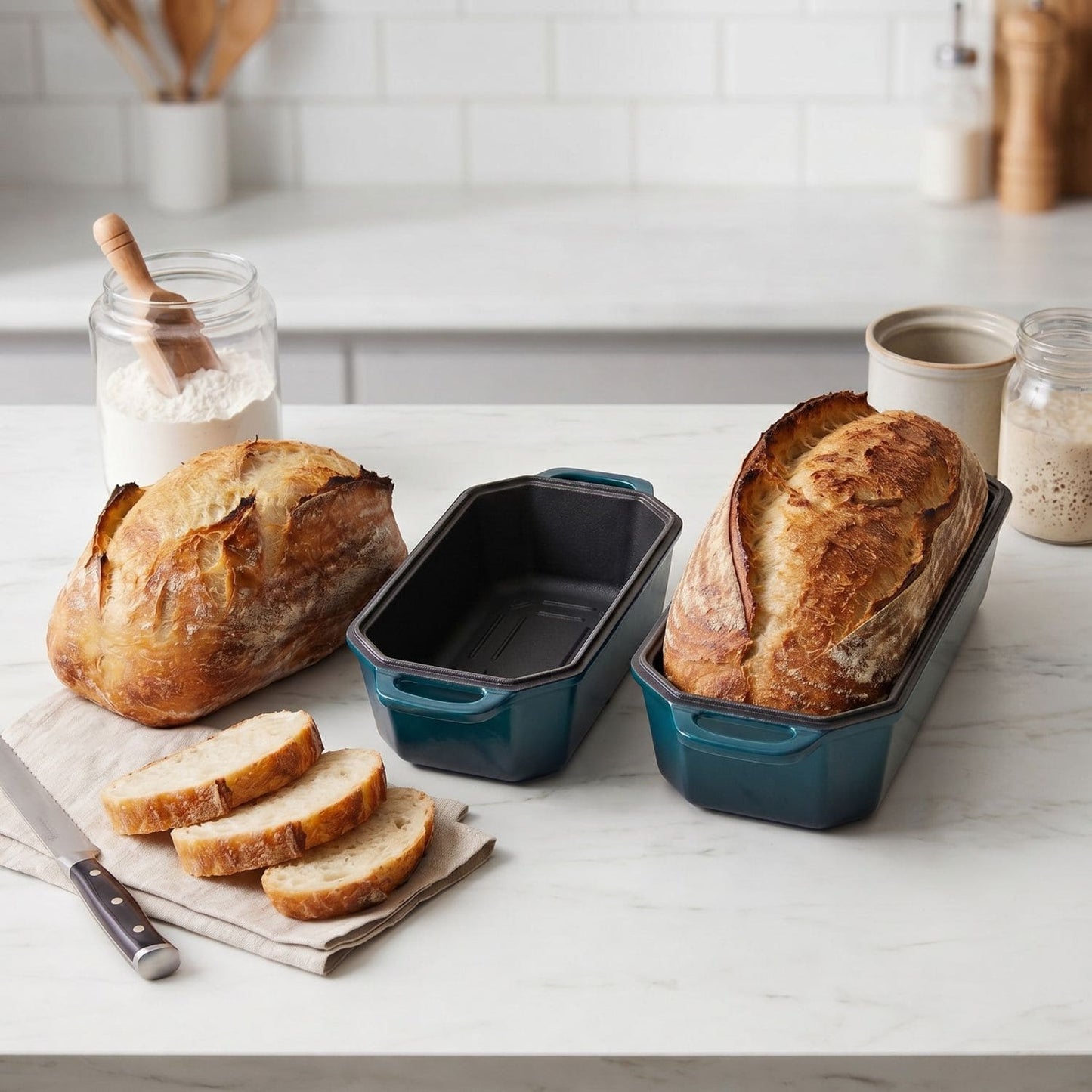 enameled cast iron loaf pans standard and long size deep cyan