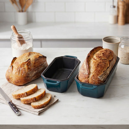 enameled cast iron loaf pans standard and long size deep cyan