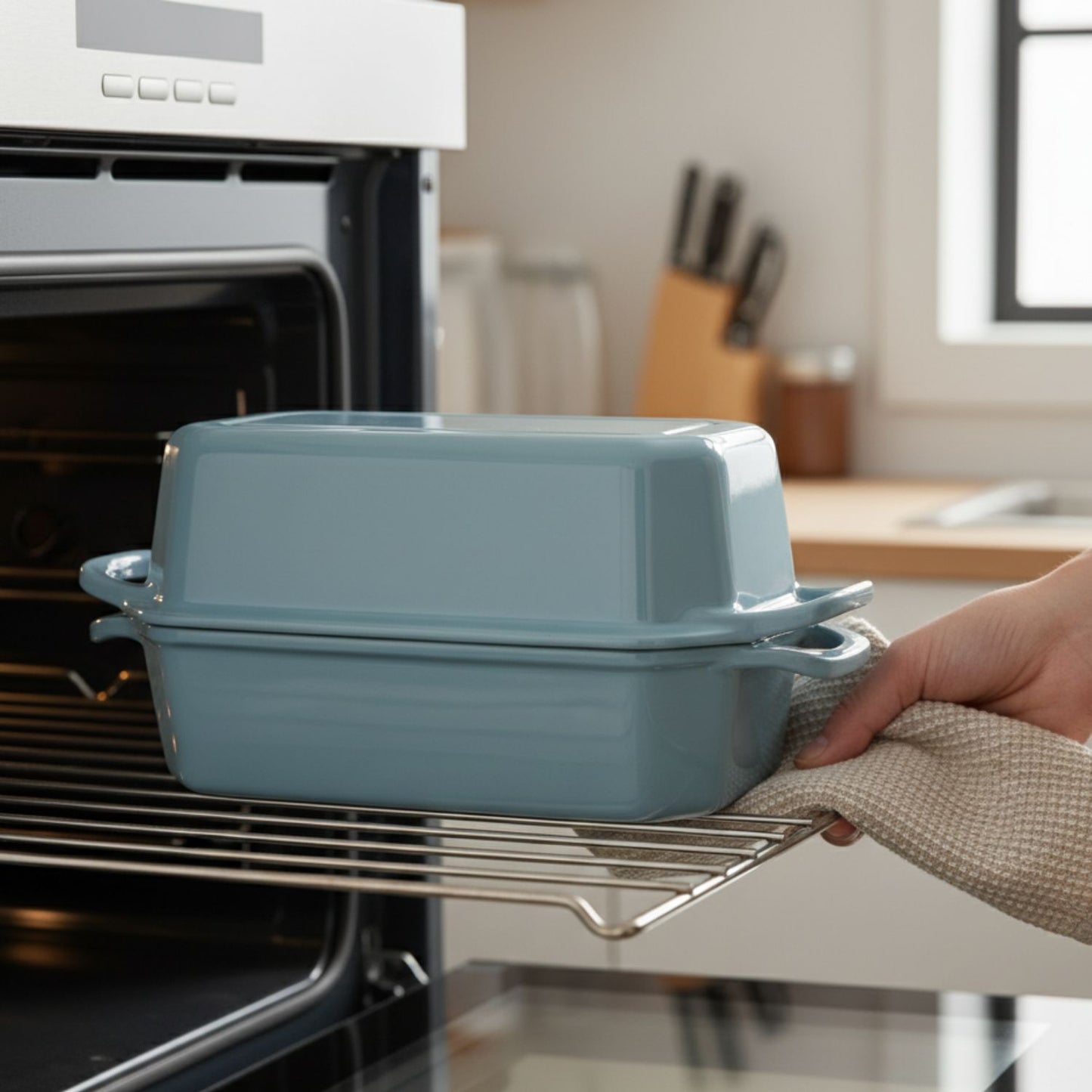 Rectangular Enameled Cast Iron Loaf Baker for Bread Baking