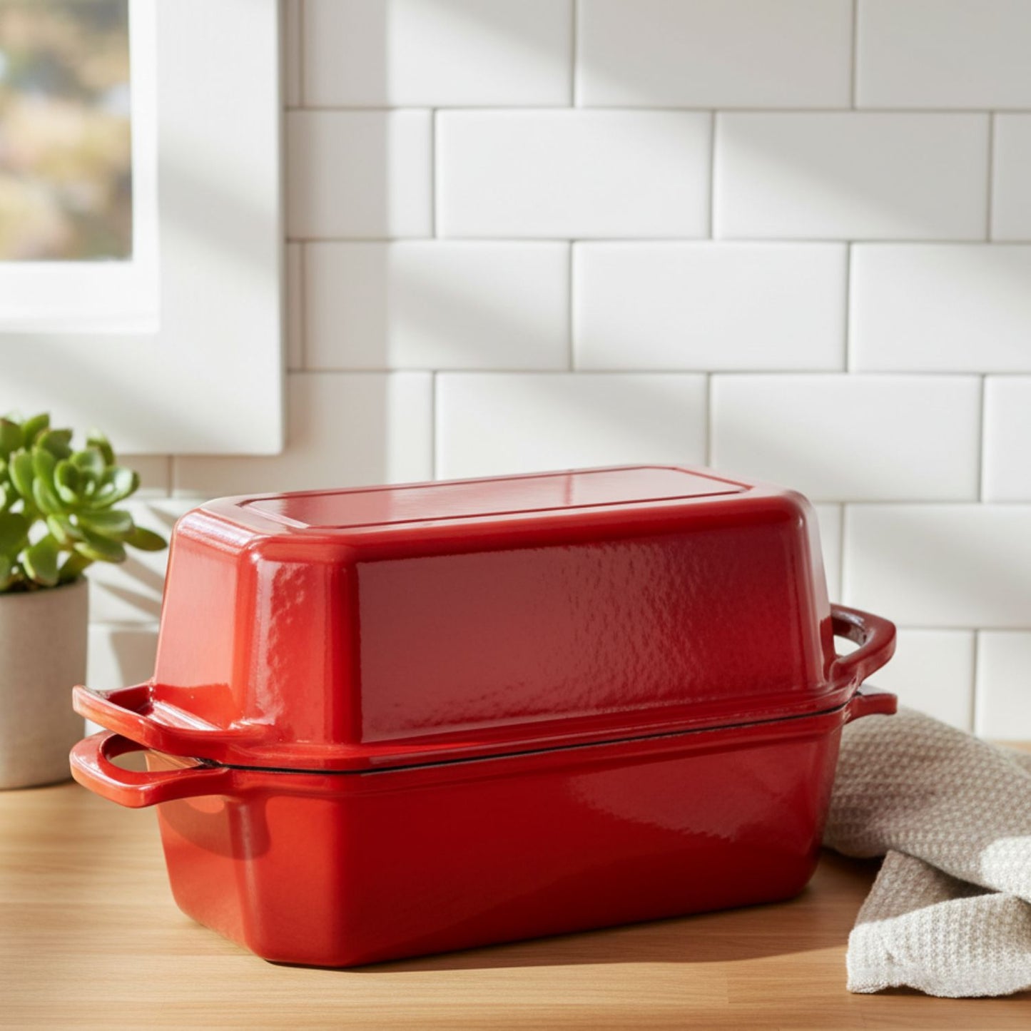 Rectangular Enameled Cast Iron Loaf Baker for Bread Baking