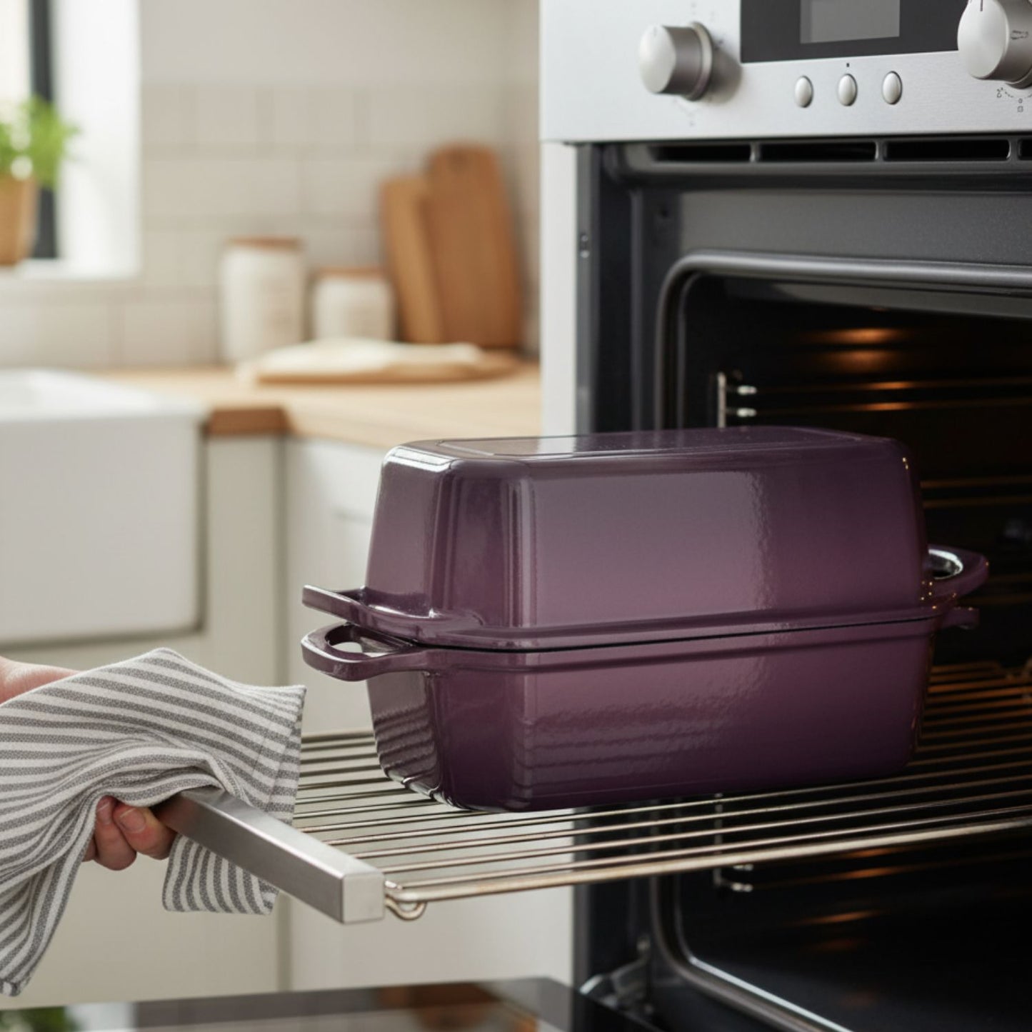 Rectangular Enameled Cast Iron Loaf Baker for Bread Baking