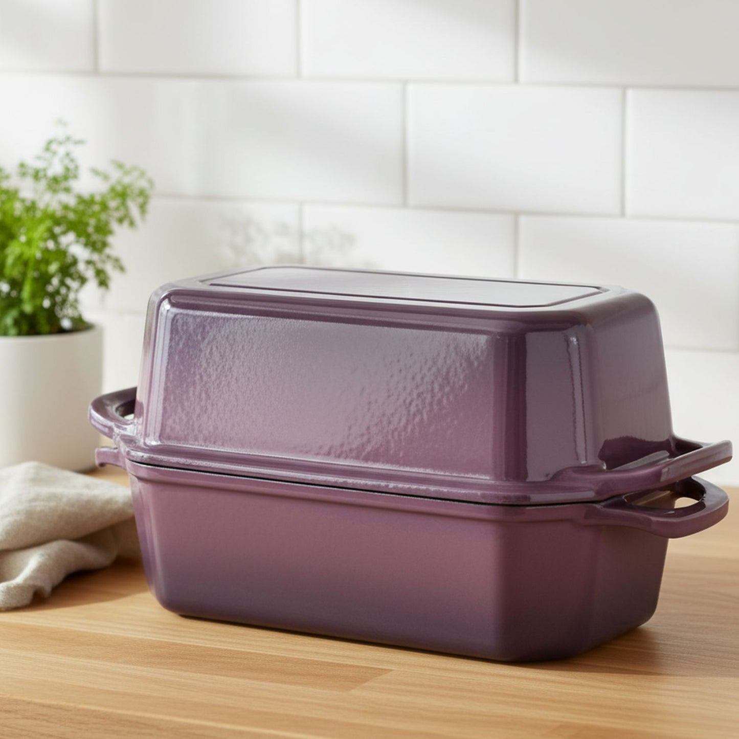 Rectangular Enameled Cast Iron Loaf Baker for Bread Baking