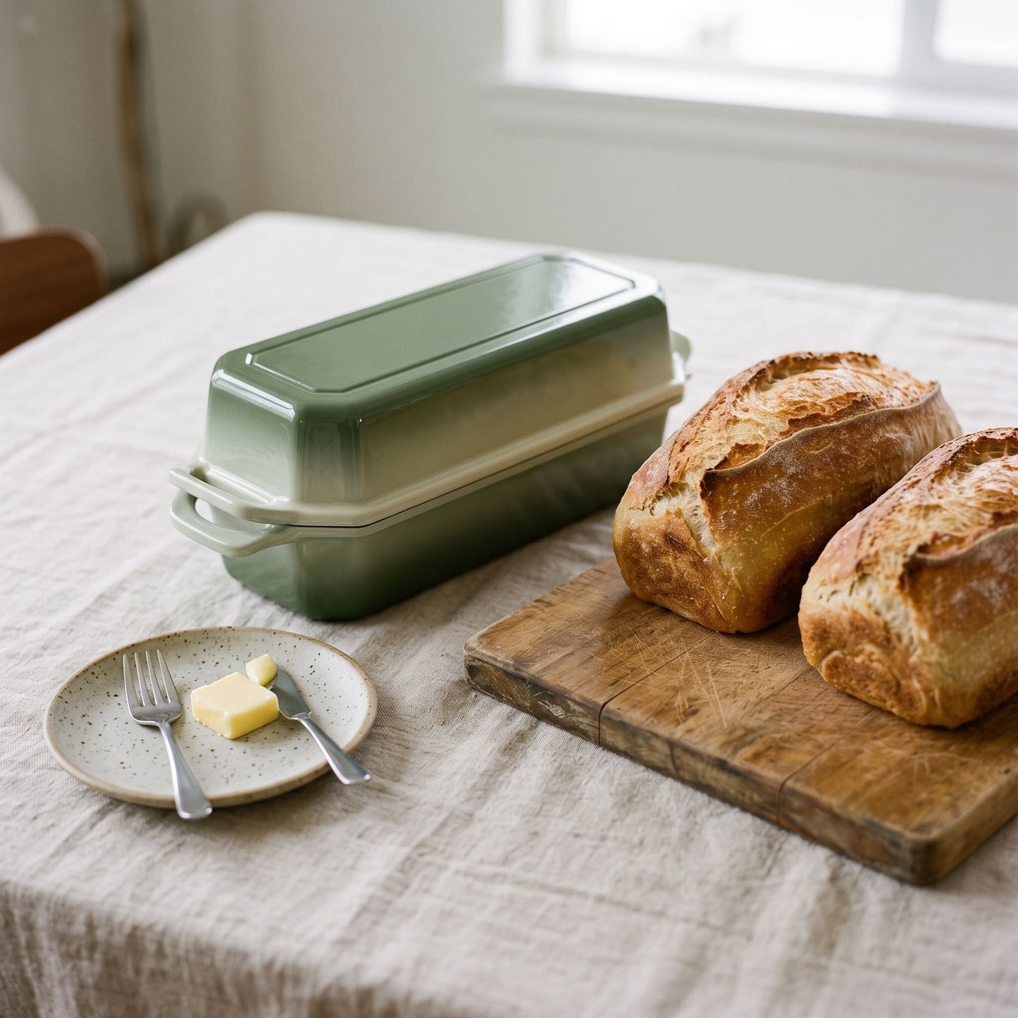 cast iron long loaf pan 13x5 Inch sage green