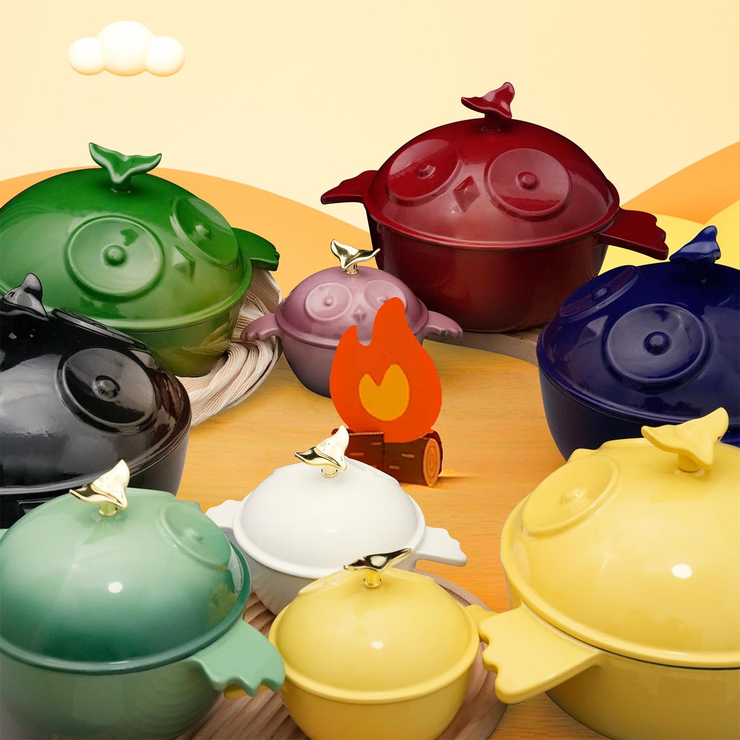 Owl-Shaped Enameled Cast Iron Dutch Oven