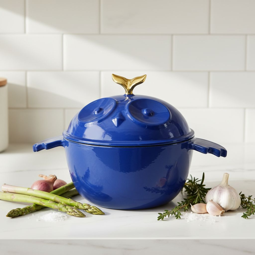 Owl-Shaped Enameled Cast Iron Dutch Oven