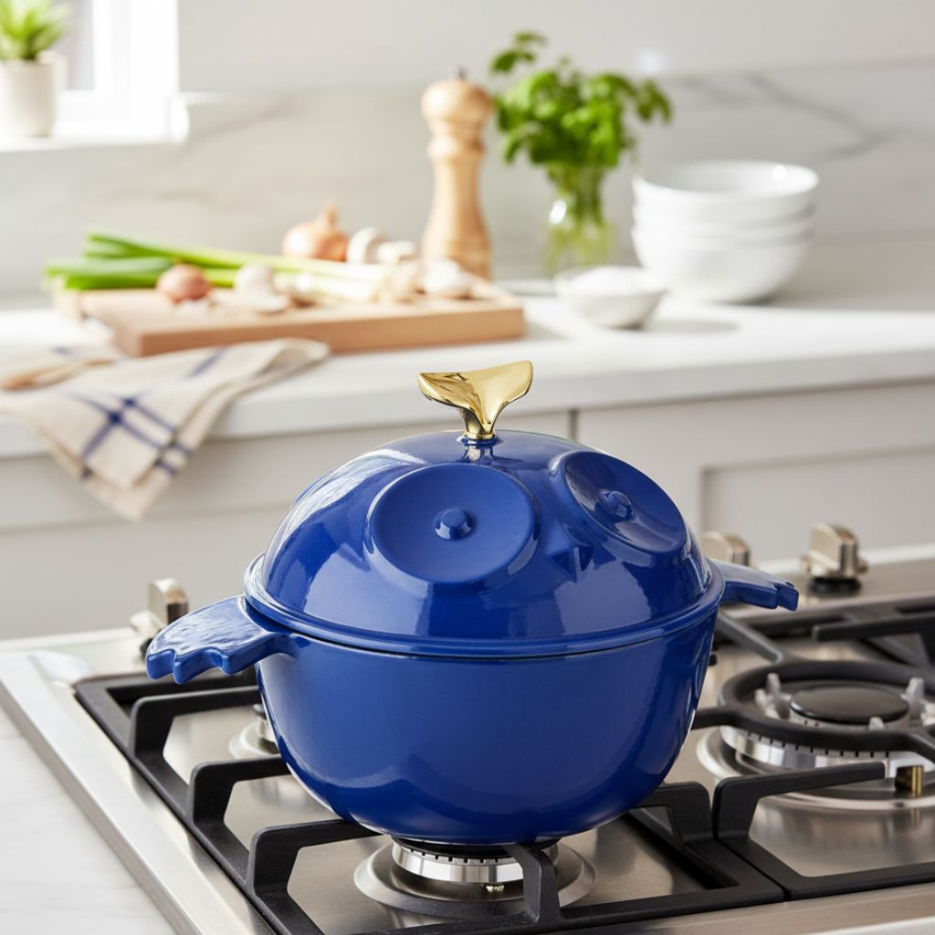 Owl-Shaped Enameled Cast Iron Dutch Oven