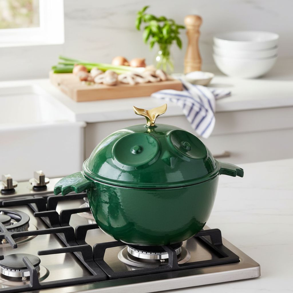 Owl-Shaped Enameled Cast Iron Dutch Oven