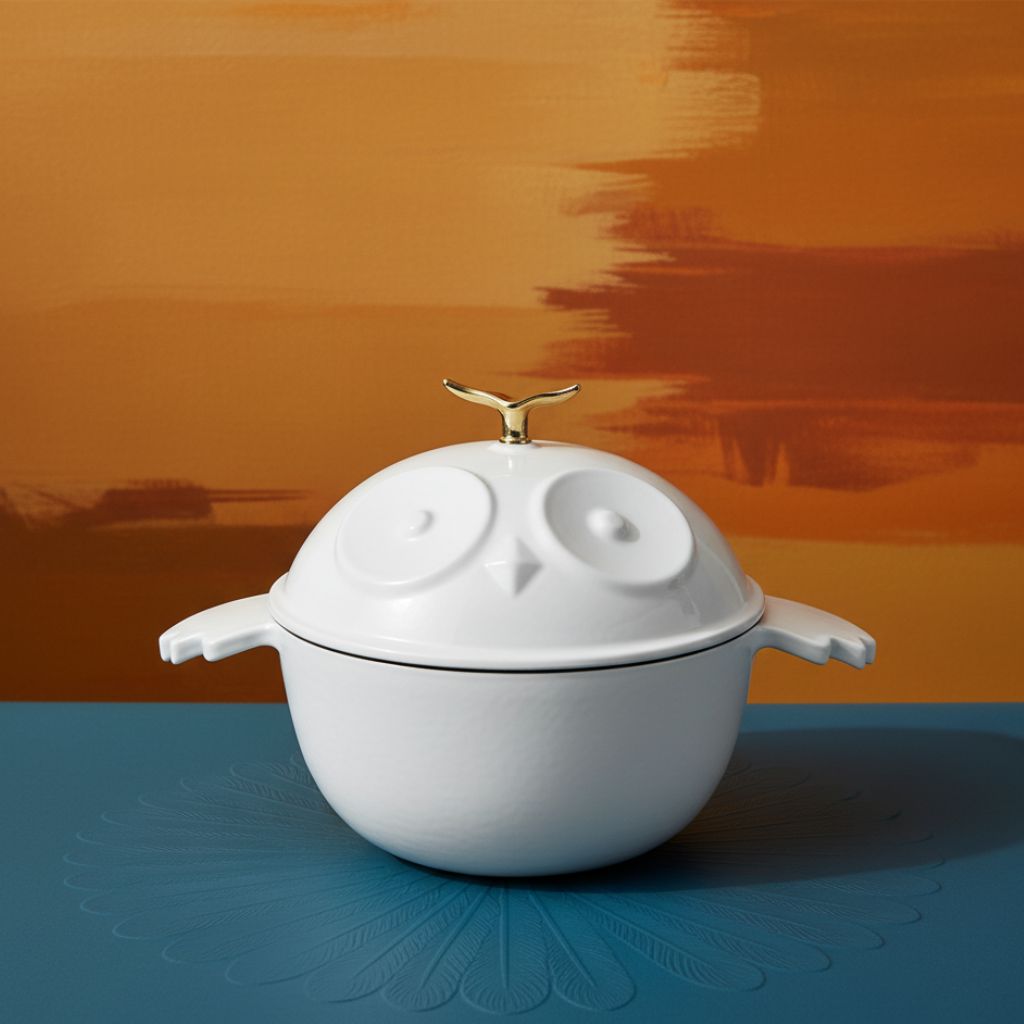Owl-Shaped Enameled Cast Iron Dutch Oven