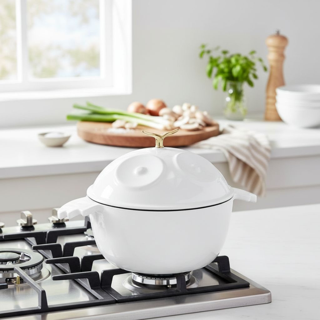 Owl-Shaped Enameled Cast Iron Dutch Oven