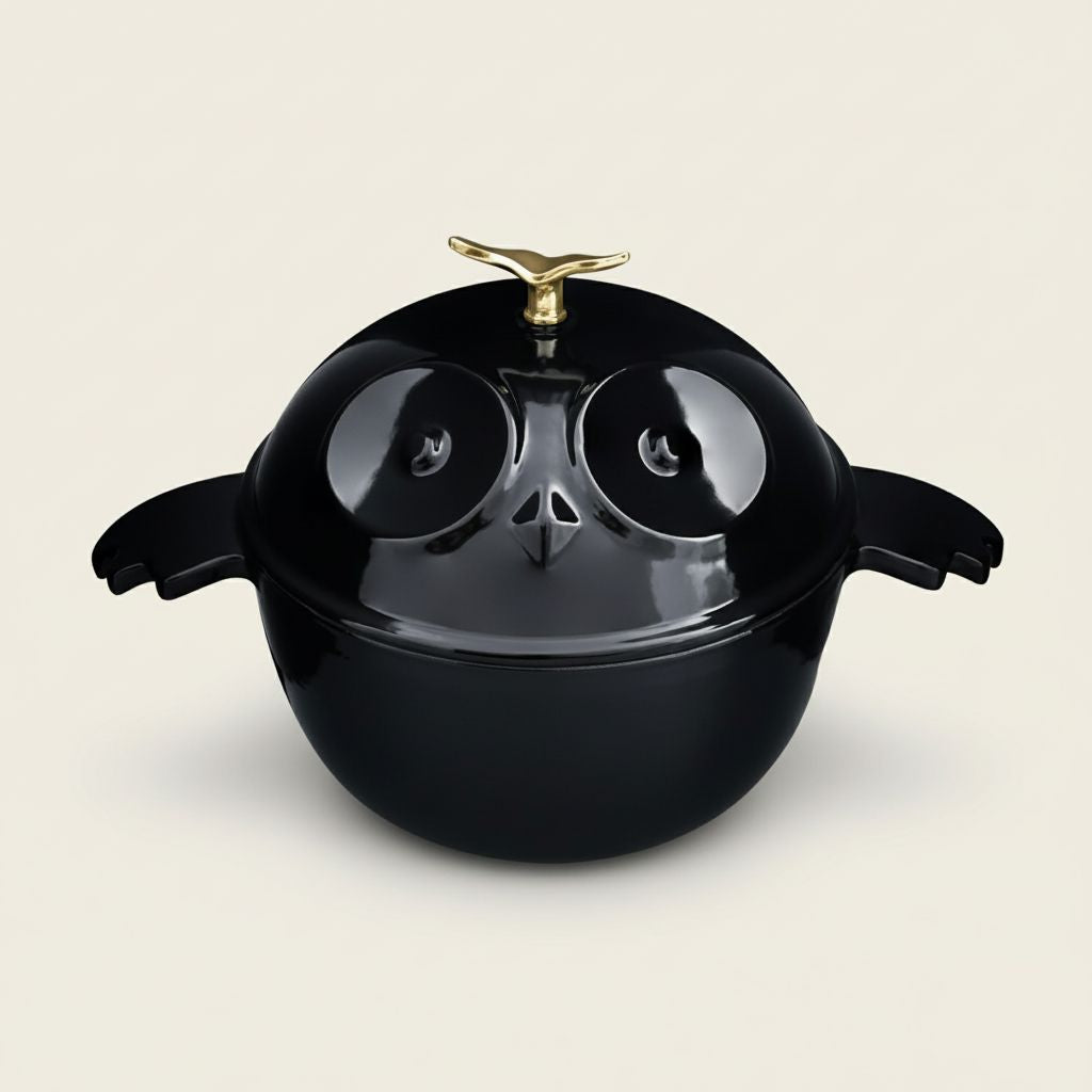 Owl-Shaped Enameled Cast Iron Dutch Oven