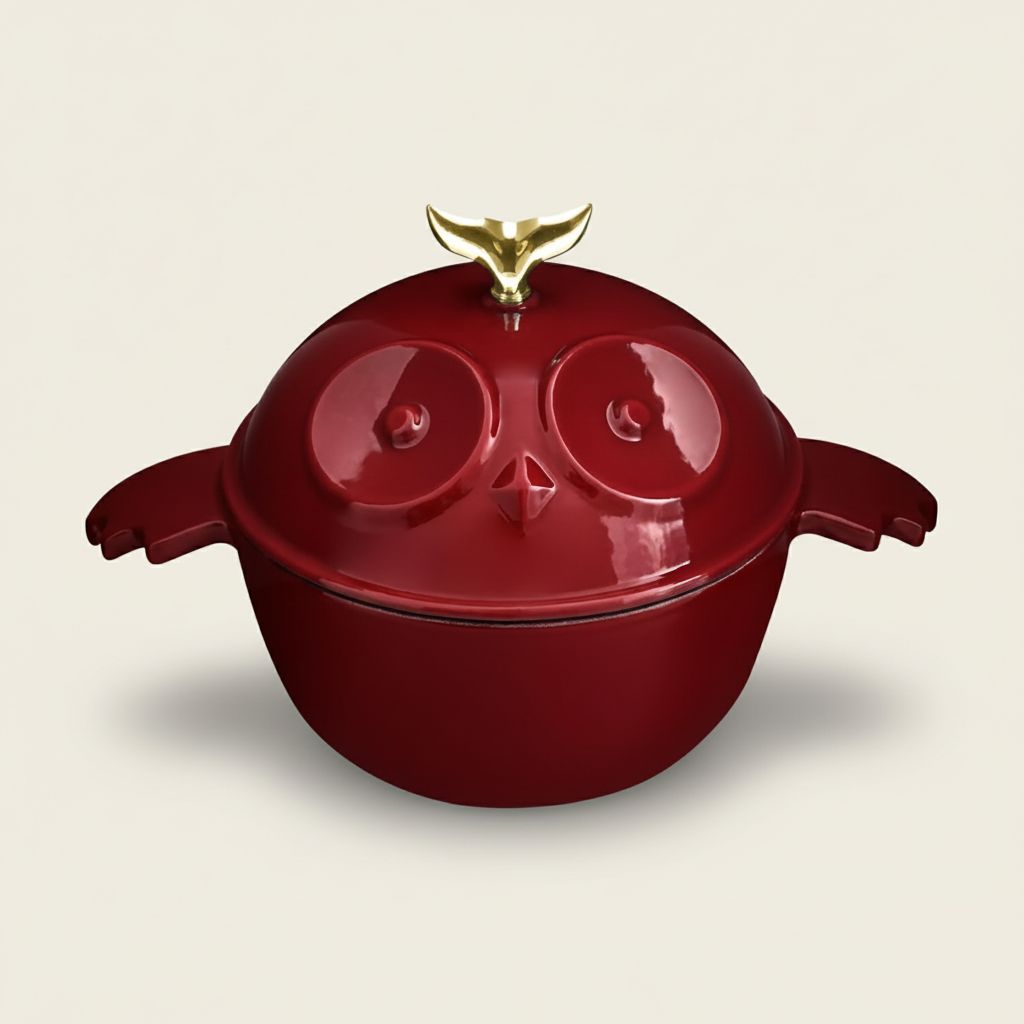 Owl-Shaped Enameled Cast Iron Dutch Oven