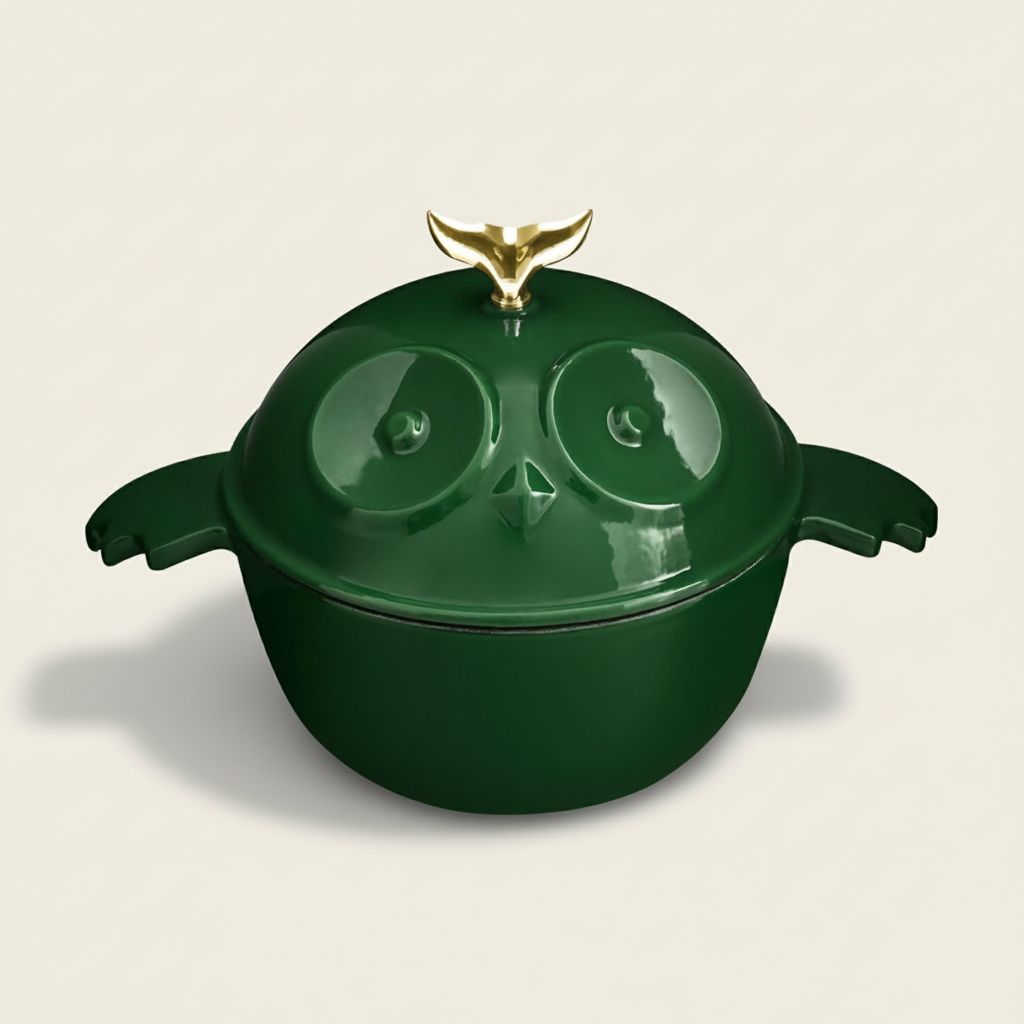 Owl-Shaped Enameled Cast Iron Dutch Oven