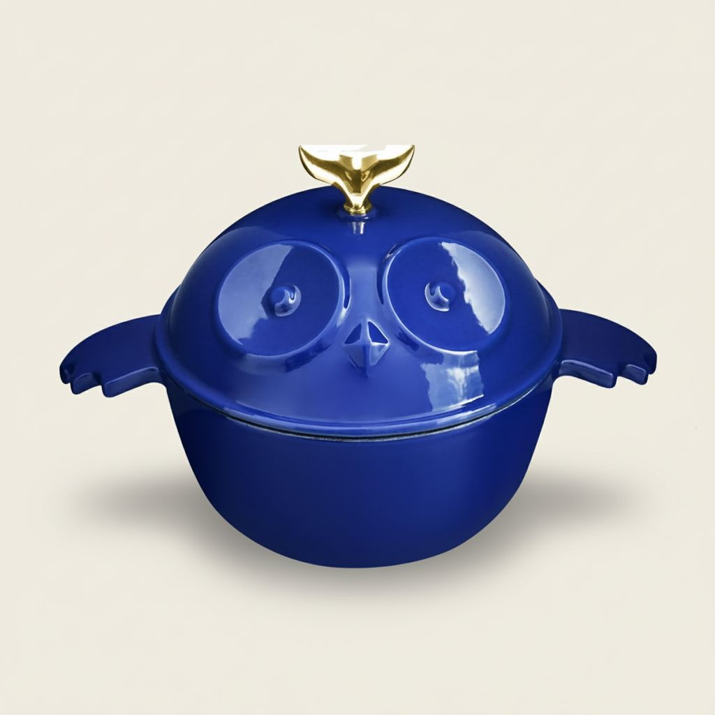 Owl-Shaped Enameled Cast Iron Dutch Oven